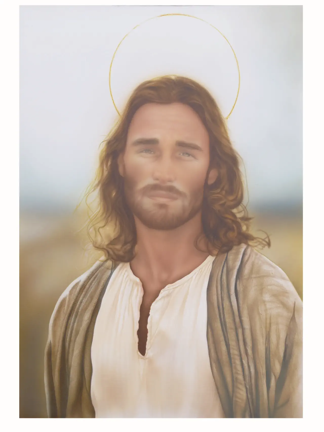 Retrato artístico de cristo con aspecto actual con técnica de aerografía