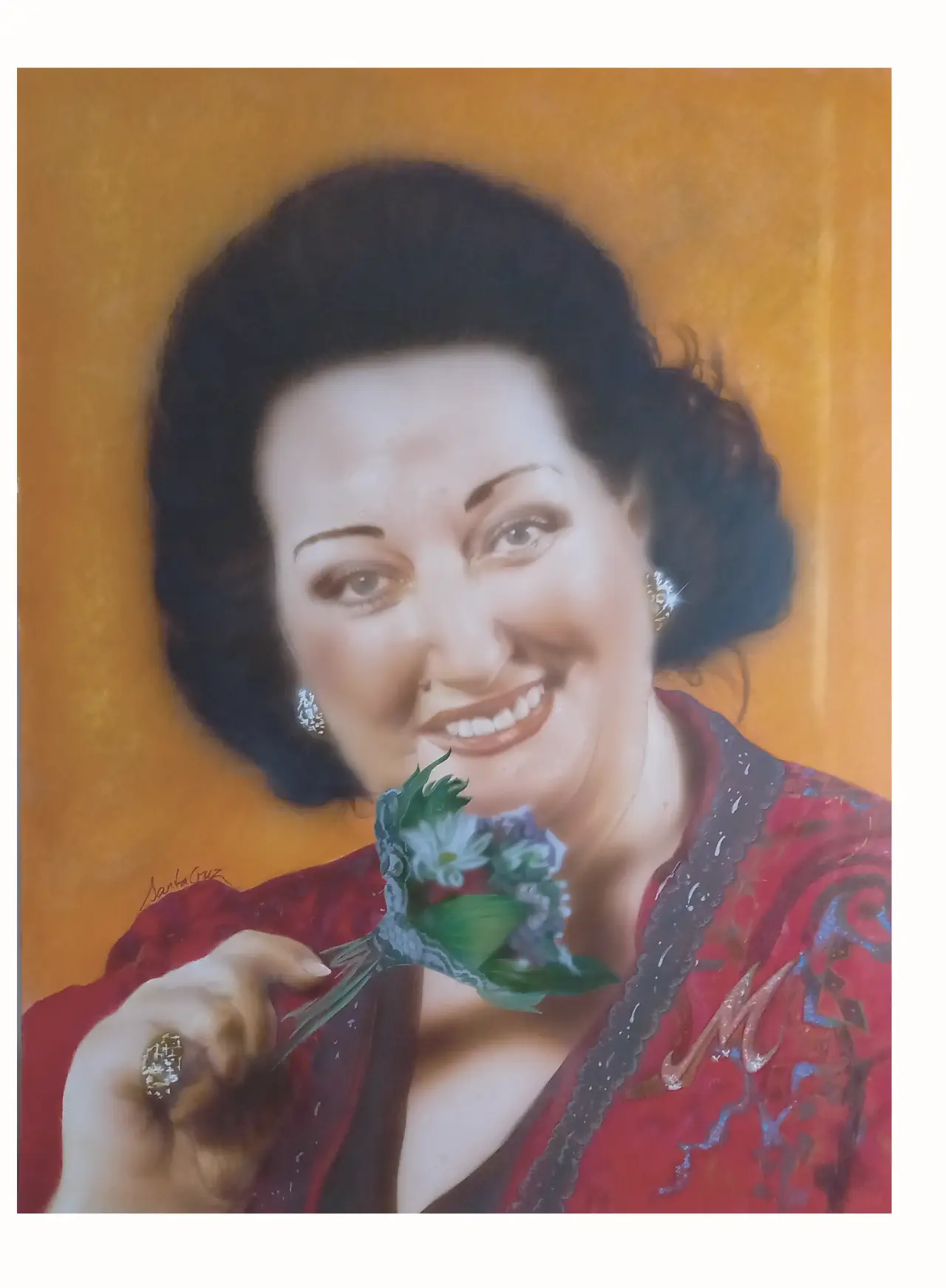 Retrato artístico de montserrat caballé con técnica de aerografía
